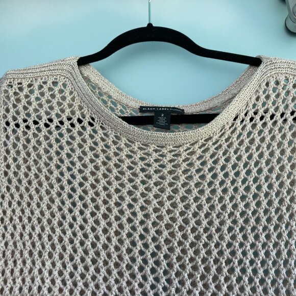 CHICO'S Black Label Sweater Sz 2 Gold Open Mesh Knit Tunic Length Long Sleeve - Picture 3 of 9